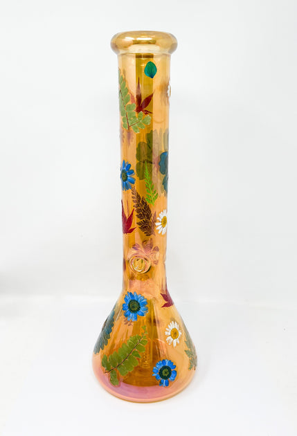 USA Glass Iridescent Amber Tank Glass Water Pipe Bong