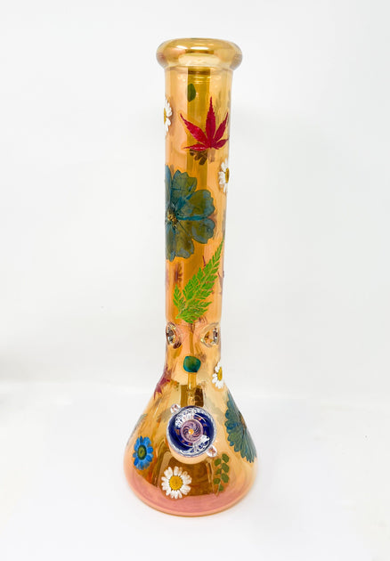 USA Glass Iridescent Amber Tank Glass Water Pipe Bong