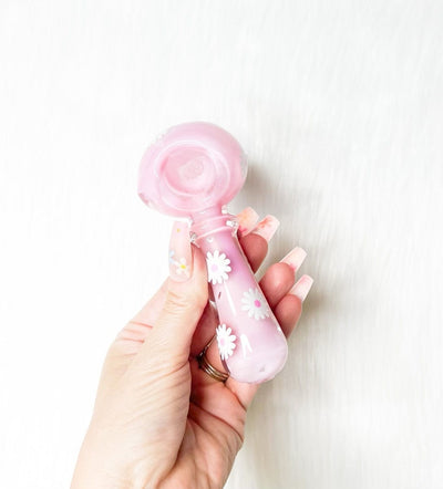 Pink Daisies Glass Hand Pipe