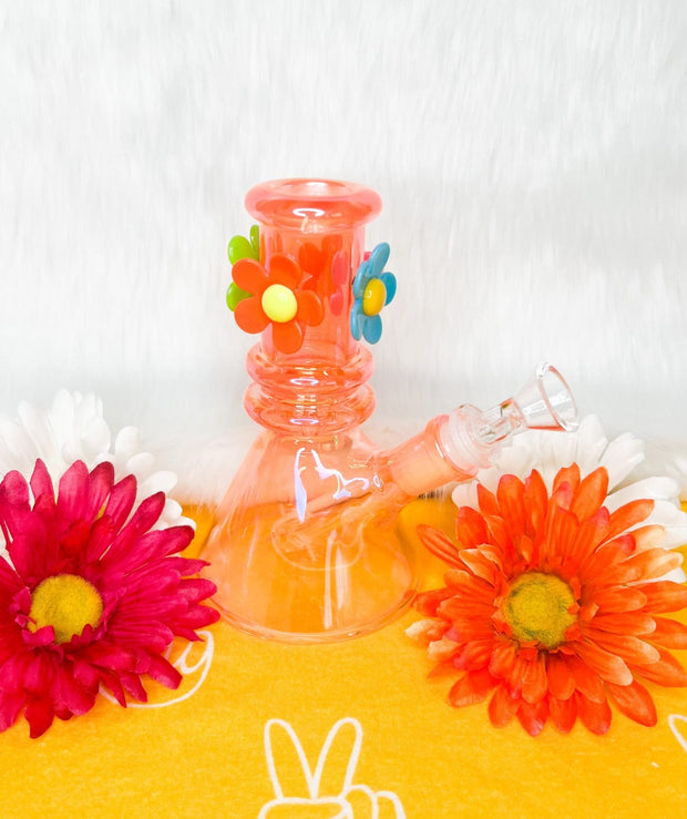 Mini Iridescent Daisy Glass Water Pipe/Bong