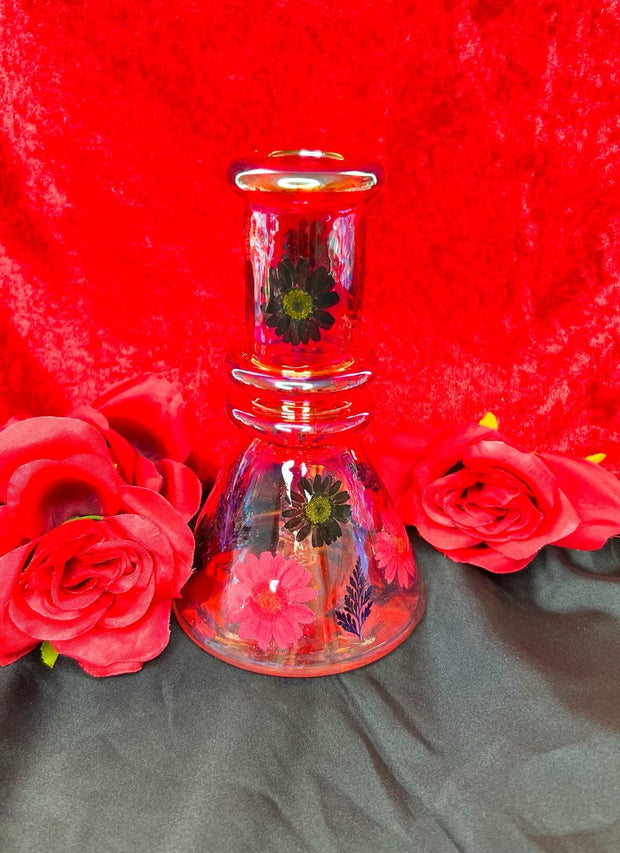 Red Black Dried Floral Glass Water Pipe/Bong