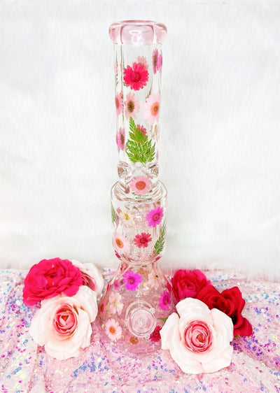 Pink Dried Floral 18 inch Glass Water Pipe/Bong