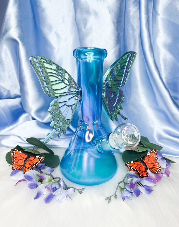 Neon Blue Butterfly Wings Water Pipe/Bong