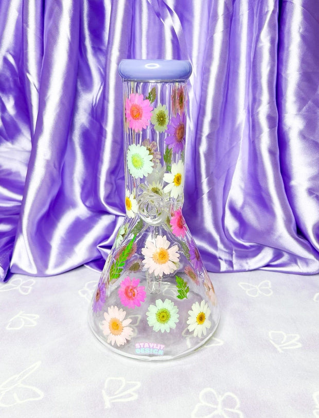 Purple Cotton Candy Dried Floral Daisies Water Pipe/Bong