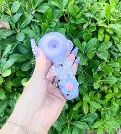 Purple Butterfly Glass Hand Pipe