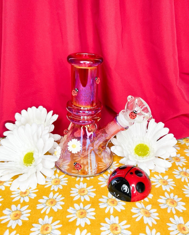 Red Ladybug Daisies Glass Water Pipe/Bong