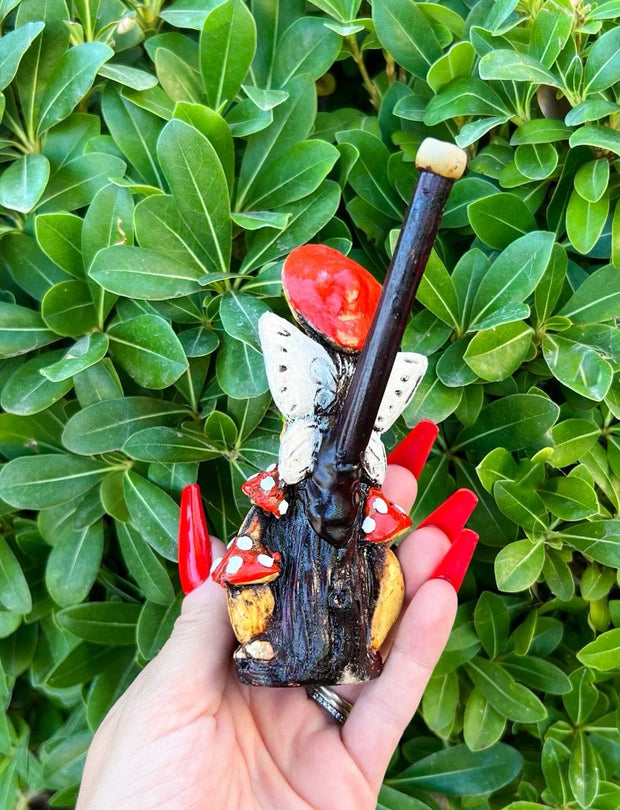 Magical Mushroom Fairy Wood Hand Pipe