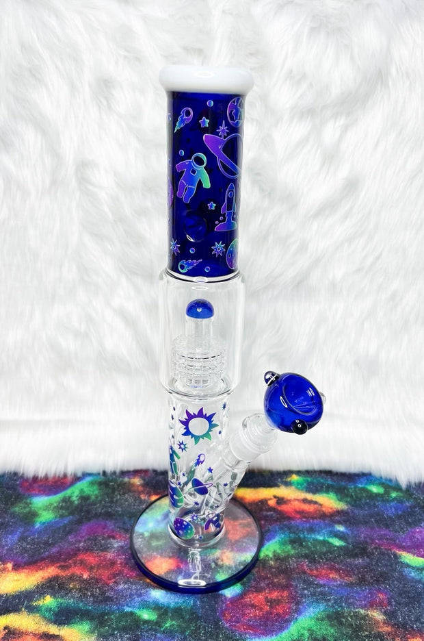 Blue Outer Space 16in Glass Water Pipe/Bong