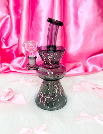 Black Pink Bows Recycler Glass Water Pipe/Dab Rig