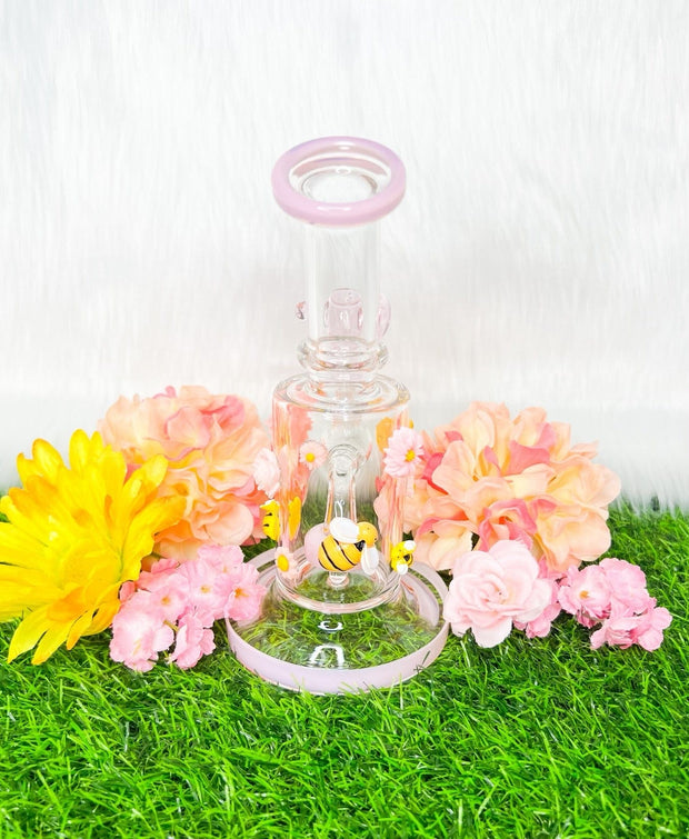 Bee’s and Daisies 7in Glass Water Pipe/Dab Rig