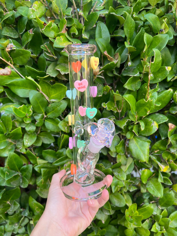 Candy Hearts 10in Straight Tube Glass Water Pipe/Bong