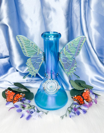 Neon Blue Butterfly Wings Water Pipe/Bong