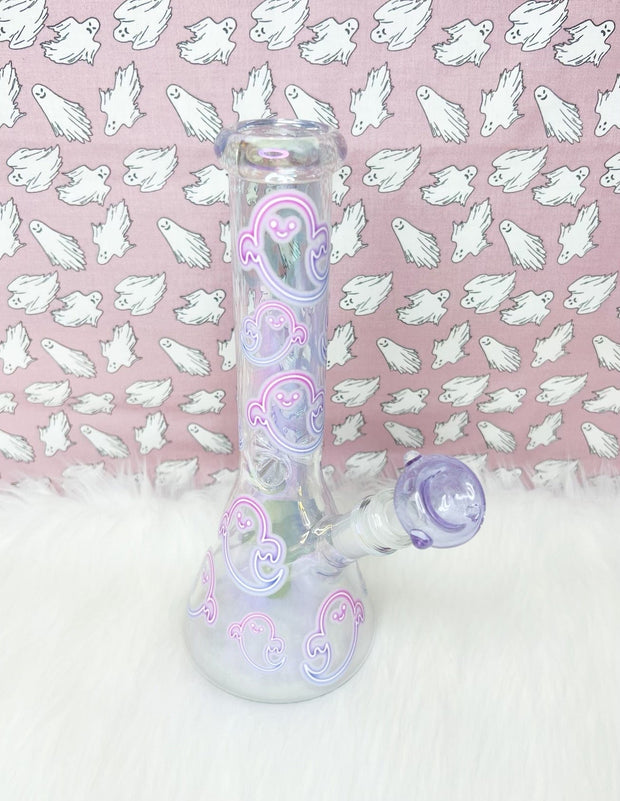 Iridescent Neon Ghosts Glass Water Pipe/Bong