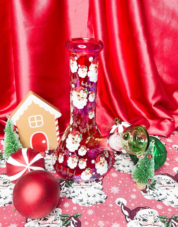 Red Iridescent Santa 8in Glass Water Pipe/Bong