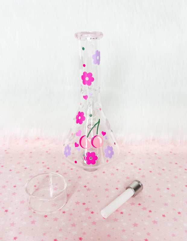 Pink Cherries & Daisies Glass Nectar Collector