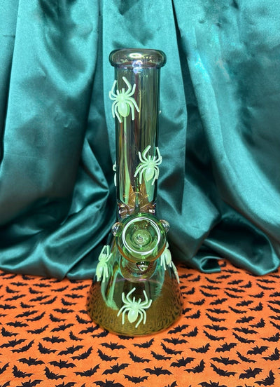 Glow In The Dark Spiders Iridescent Glass Water Pipe/Bong