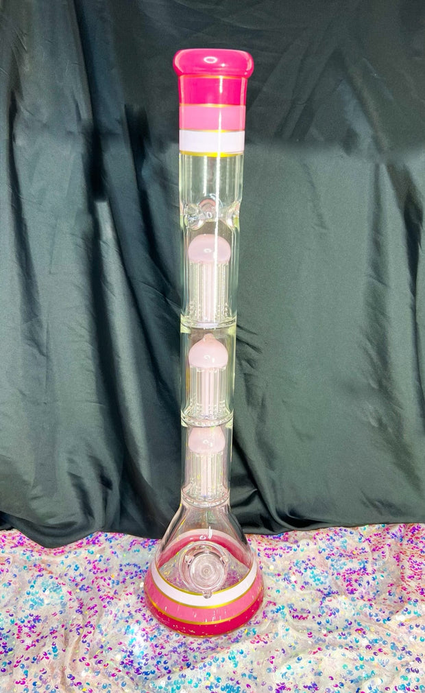 Pink Overload 22 Inch Triple Perc Glass Water Pipe/Bong