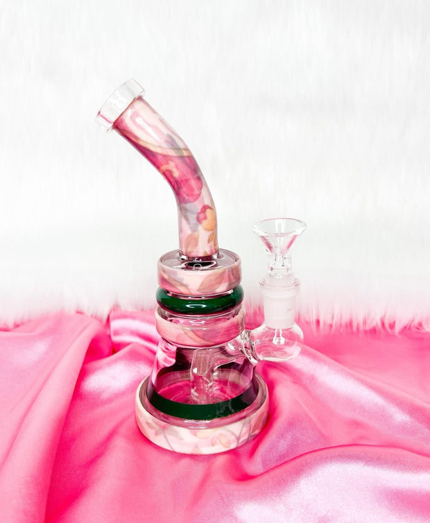 Pink Vintage Floral Glass Water Pipe/Dab Rig