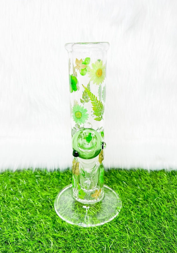 Green Goddess Dried Floral Glass Water Pipe/Bong