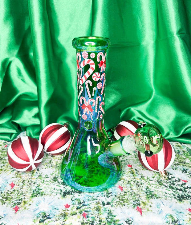 Green Candy Canes 8in Glass Water Pipe/Bong