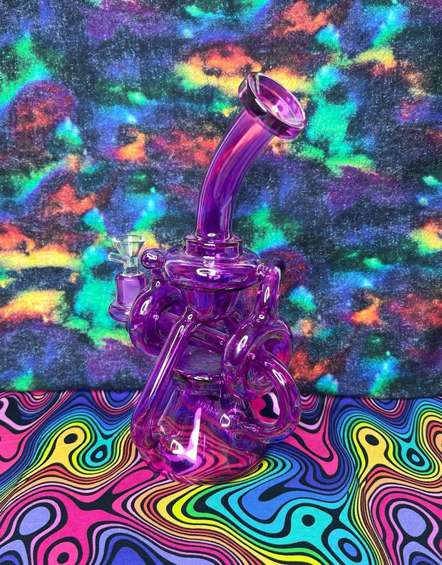 Fuschia 9in Recycler Glass Water Pipe/Dab Rig