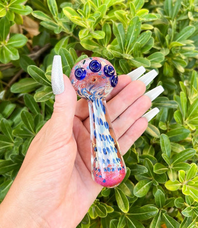 Red Blue Hornet Head Glass Hand Pipe