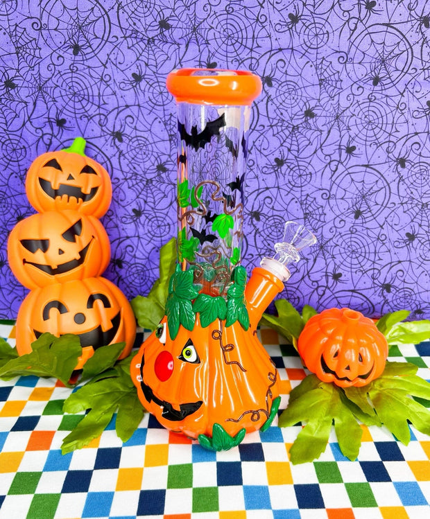 Pumpkin Bats 8in Glass Water Pipe/Bong