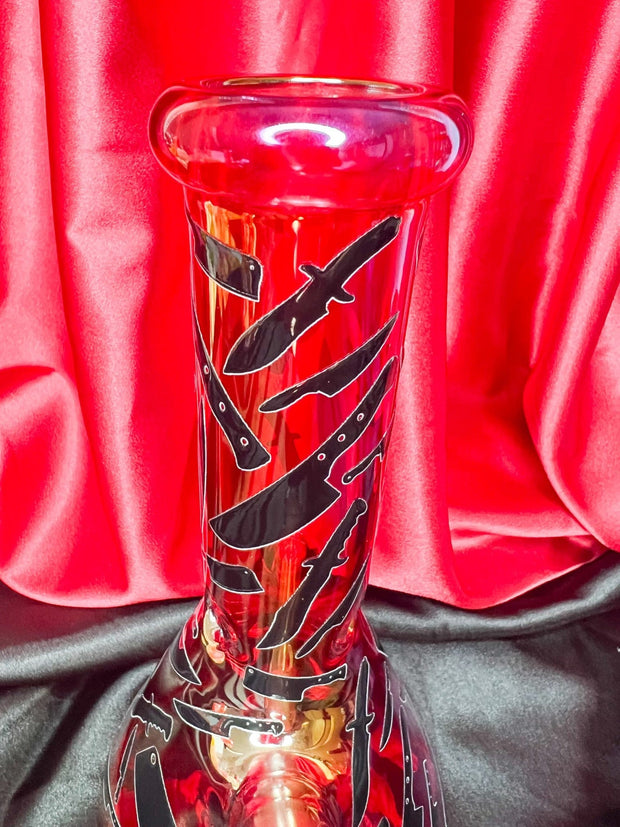 Red Bloody Knives 8in Glass Water Pipe/Bong