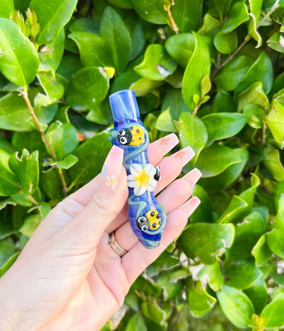 Blue Bees & Daisies Chillum Hand Pipe