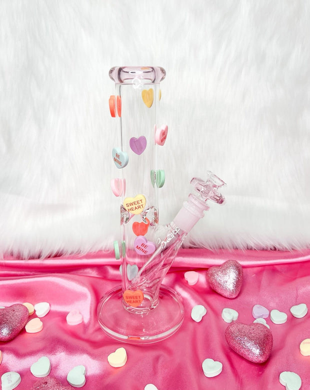 Candy Hearts 10in Straight Tube Glass Water Pipe/Bong