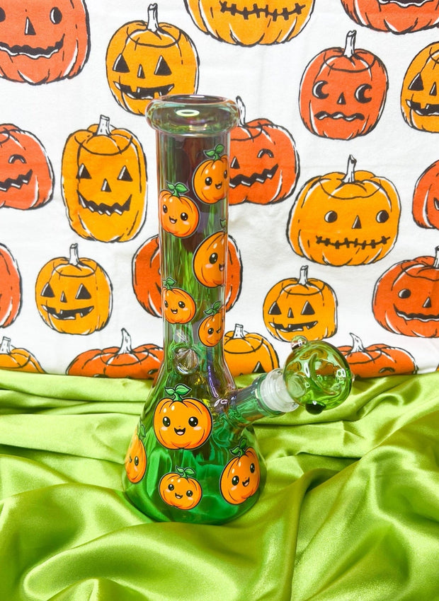 Green Iridescent Pumpkin Glass Water Pipe/Bong