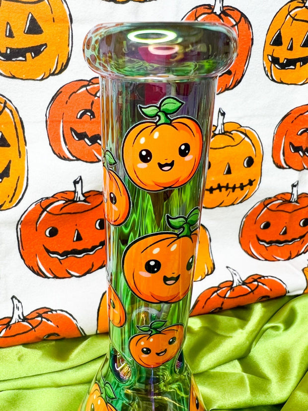 Green Iridescent Pumpkin Glass Water Pipe/Bong