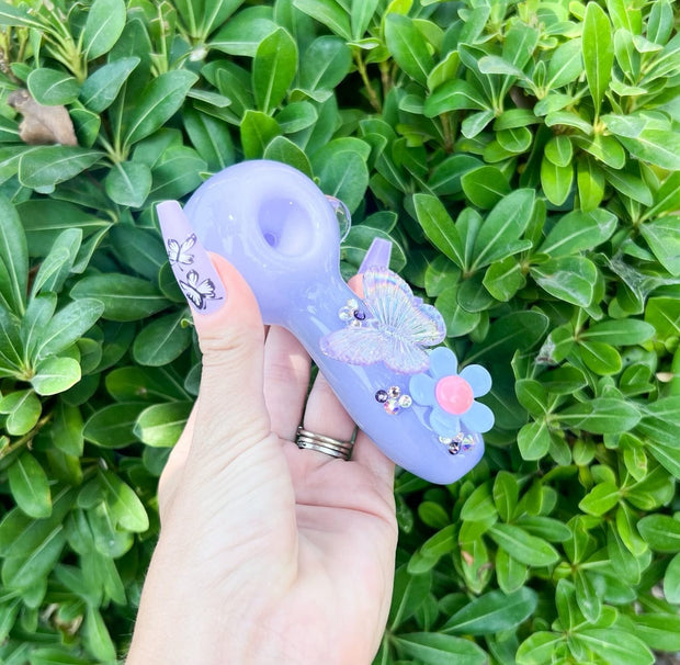 Purple Butterfly Glass Hand Pipe