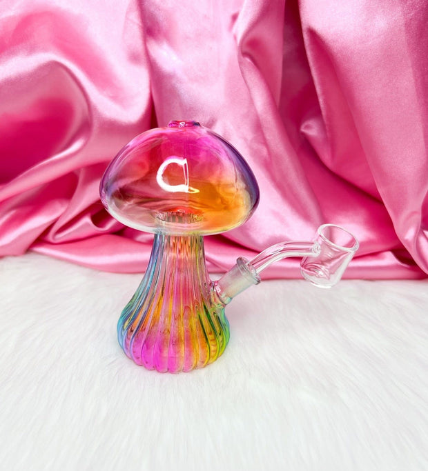 Rainbow Mushroom Glass Water Pipe/Dab Rig