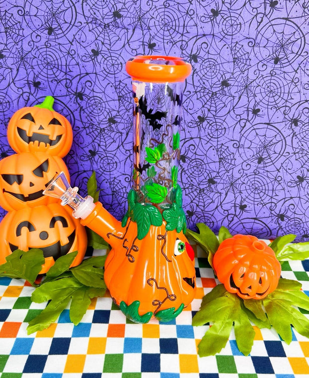 Pumpkin Bats 8in Glass Water Pipe/Bong