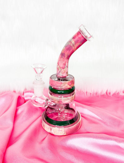 Pink Vintage Floral Glass Water Pipe/Dab Rig