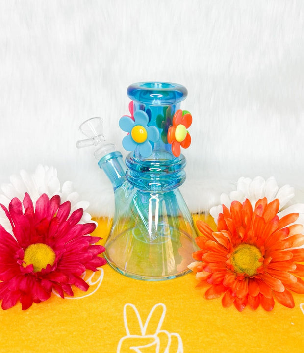 Mini Iridescent Daisy Glass Water Pipe/Bong