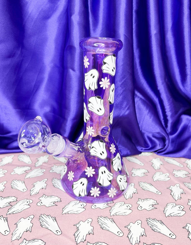 Purple Ghosts 8in Glass Water Pipe/Bong