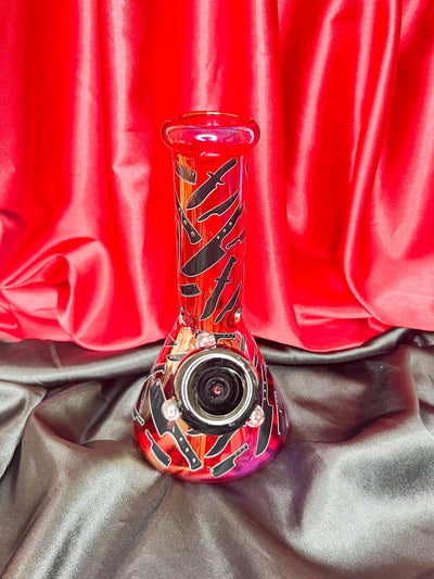 Red Bloody Knives 8in Glass Water Pipe/Bong