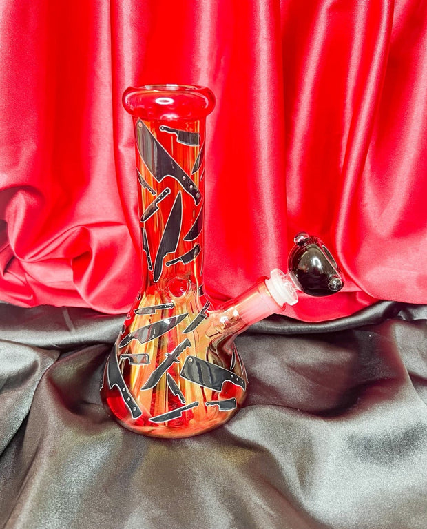 Red Bloody Knives 8in Glass Water Pipe/Bong