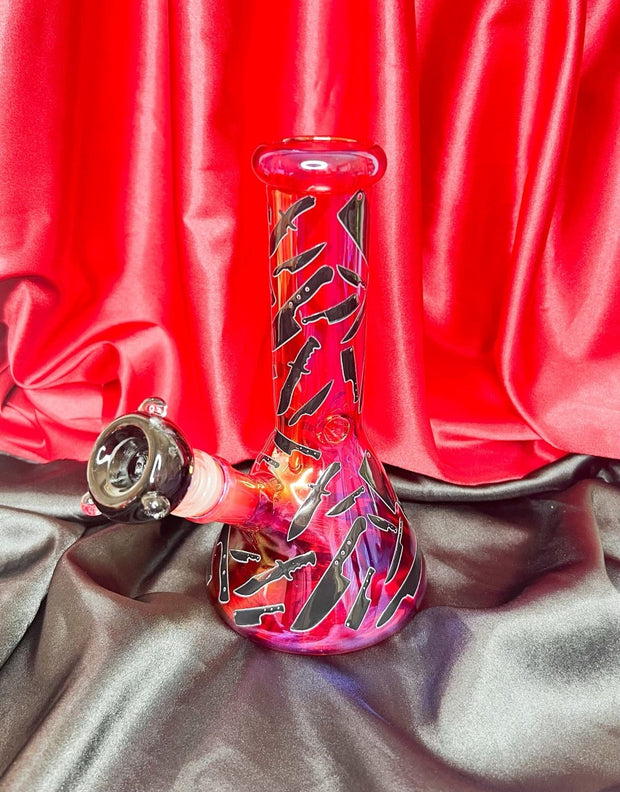 Red Bloody Knives 8in Glass Water Pipe/Bong