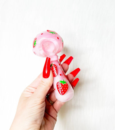 Pink Strawberry Glass Hand Pipe