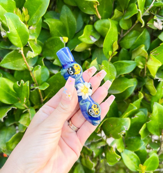 Blue Bees & Daisies Chillum Hand Pipe