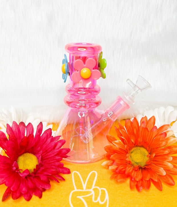 Mini Iridescent Daisy Glass Water Pipe/Bong