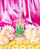 Pink StayLit Dried Flowers 9in Bent Neck Glass Water Hand Pipe/Dab Rig