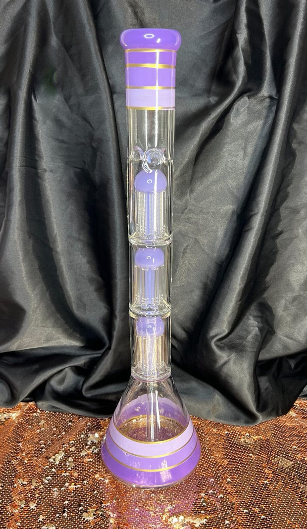 Purple Overload 22 Inch Triple Perc Glass Water Pipe/Bong