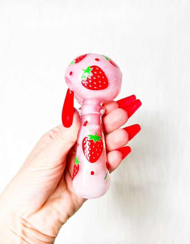 Pink Strawberry Glass Hand Pipe