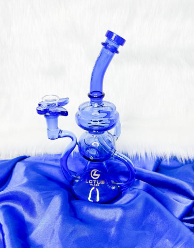 Lotus Blue Recycler Glass Water Pipe/Dab Rig