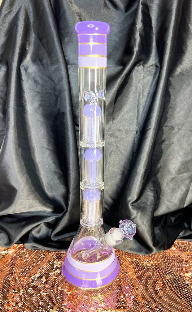 Purple Overload 22 Inch Triple Perc Glass Water Pipe/Bong