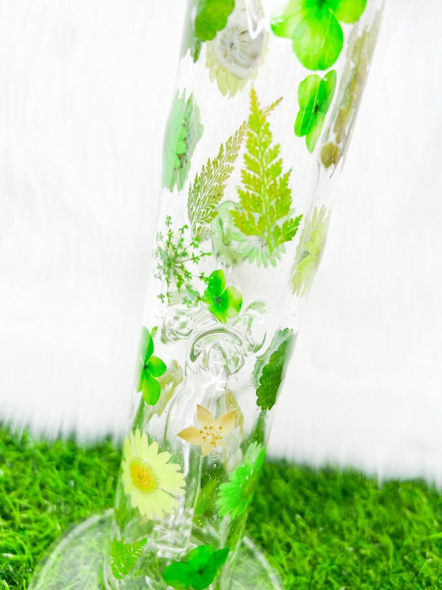 Green Goddess Dried Floral Glass Water Pipe/Bong